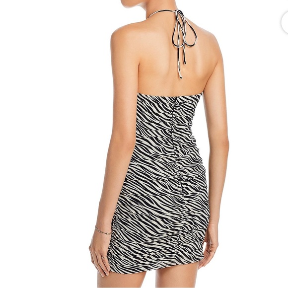 Aqua Zebra Print Ruched Halter Dress – Size L – NWT - Picture 2 of 11